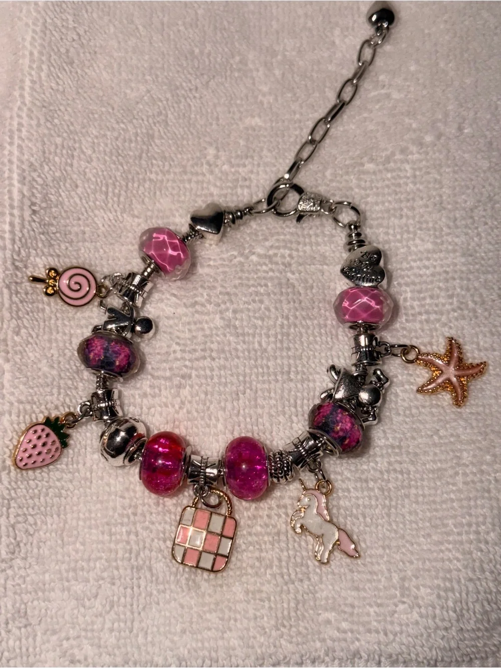 Pink Charm Bracelet with Unicorn & Starfish Charms